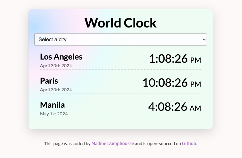 Screenshot of World Clock App